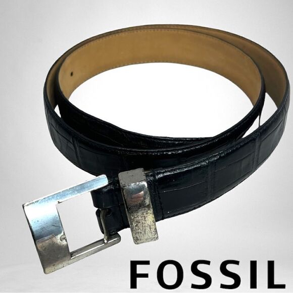 FOSSIL Black Faux Crocodile Mens Belt - Picture 1 of 7